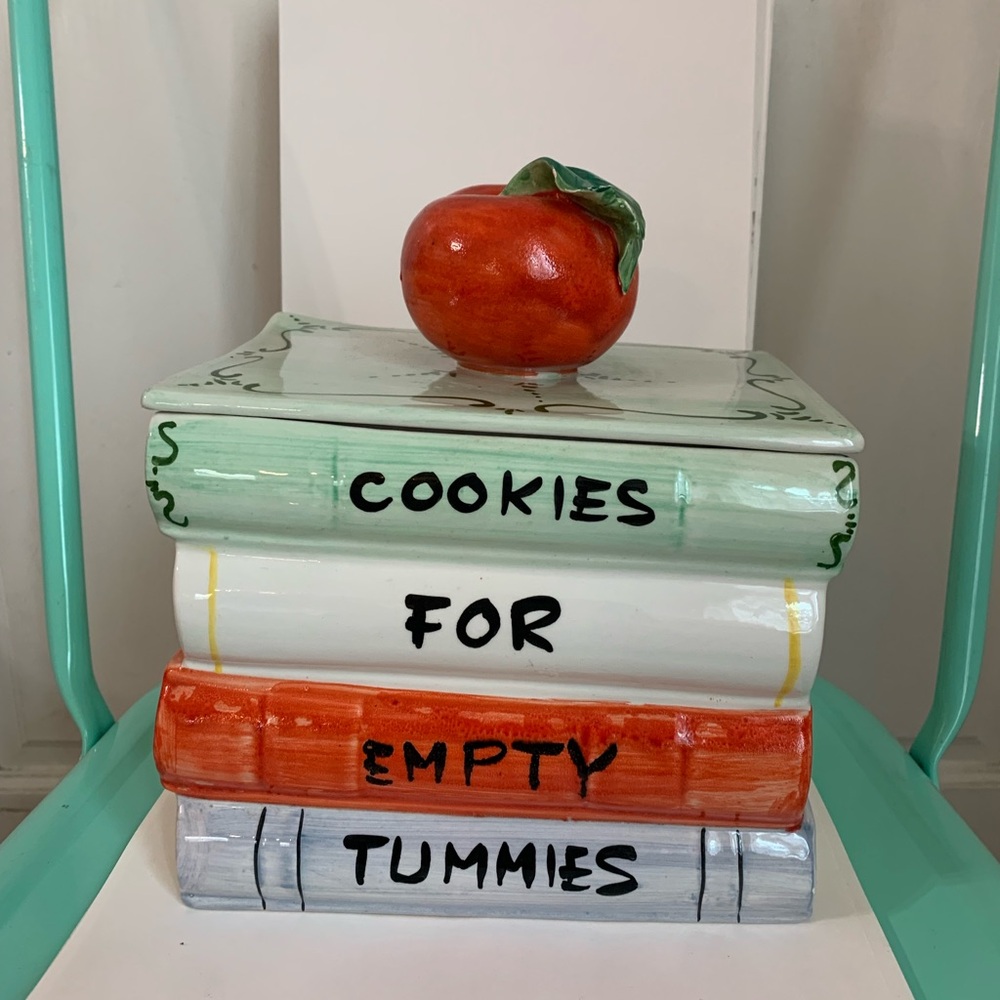 Vintage Cookie Jar Book Stack With Apple-Made in Italy